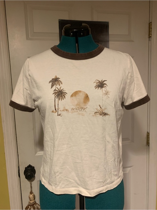 Banana Republic Tops - Banana Republic White Tee with Brown Ringer and Palm Sunset Graphic